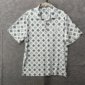 Tattoo Golf Polo Shirt Mens Sz L White Green Geometric Performance Stretch‎